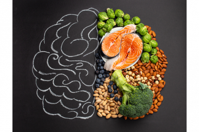 brain illustration with healthy food